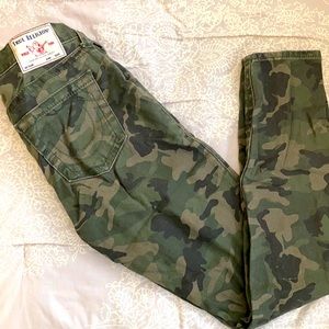 True Religion camo mid rise super skinny jeans